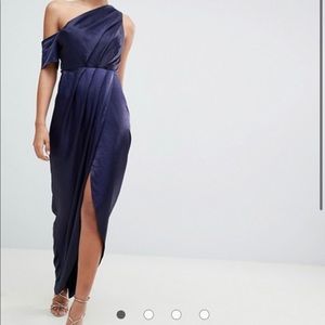 Satin maxi one shoulder dress
